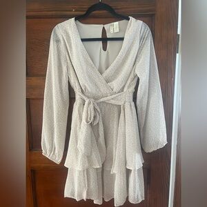 Japna Cream Long Sleeve Wrap Dress